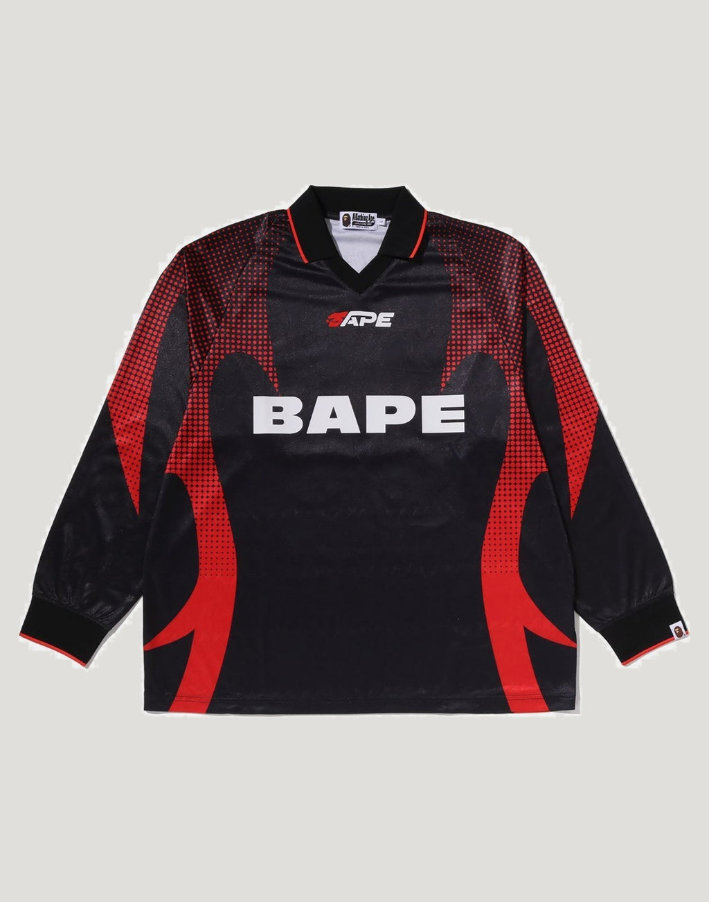 APE FLAME MONOGRAM JACQUARD LOGO RELAXED FIT FOOTBALL JERSEY MENS
