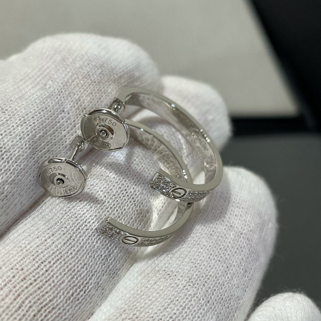 CARTIER LOVE DIAMOND SILVER HOOP EARRINGS