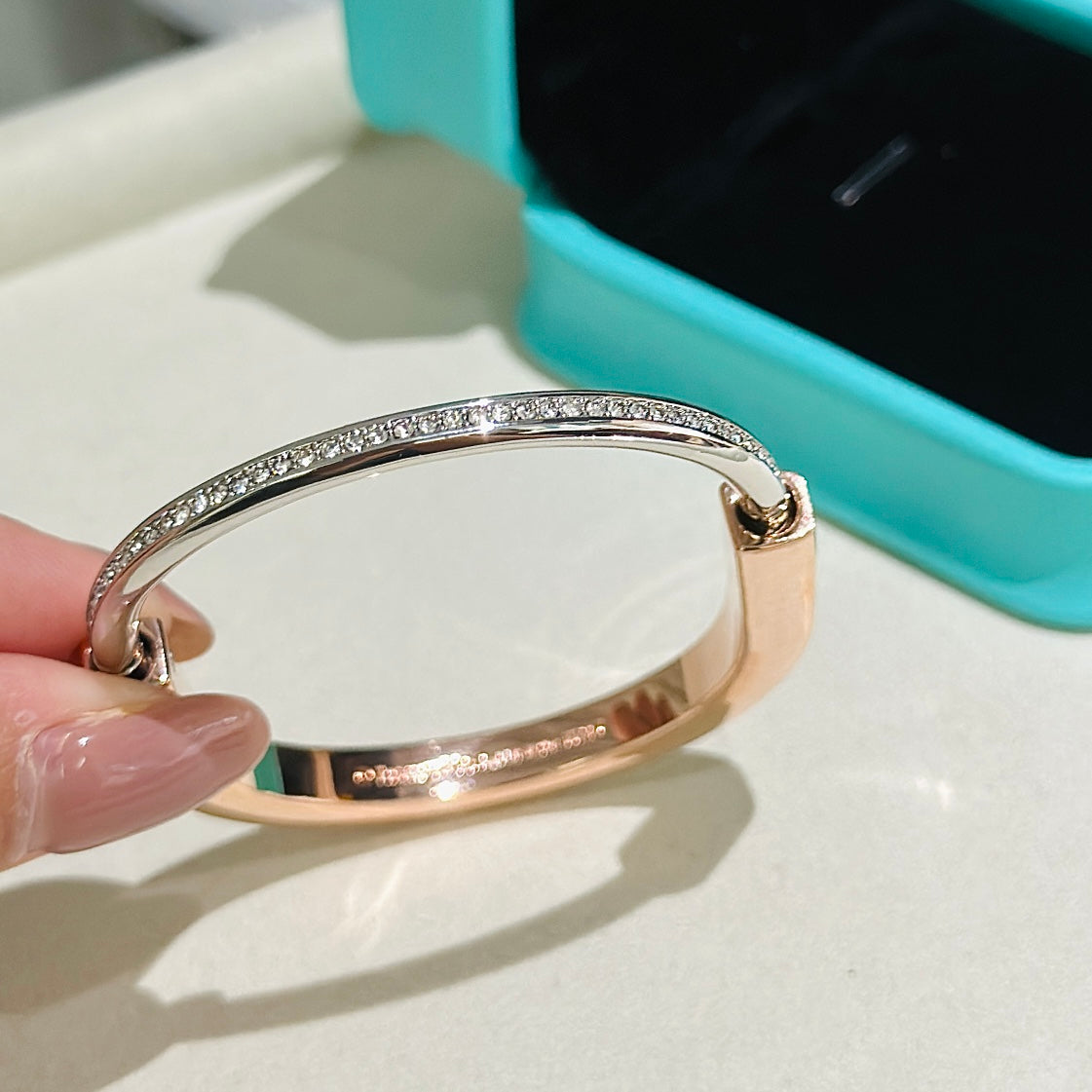 TIFFANY LOCK PINK GOLD SILVER DIAMOND BRACELET