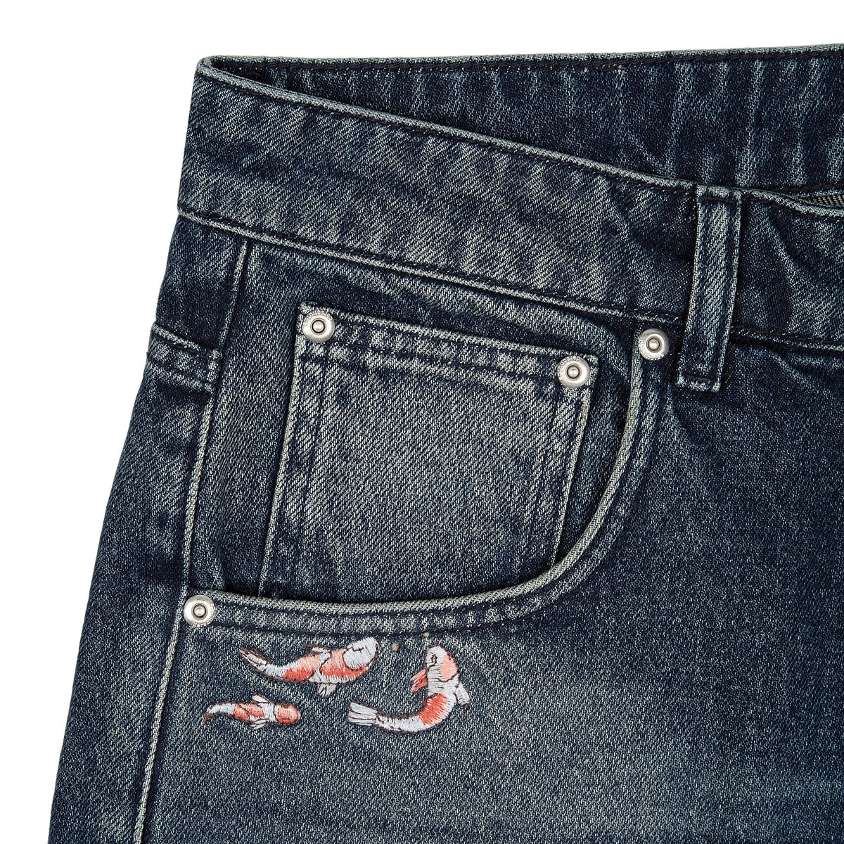 "koi fish v2" Jorts washed indigo