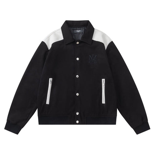 AMIRI Varsity Logo-Embroidered Leather Jacket – Black