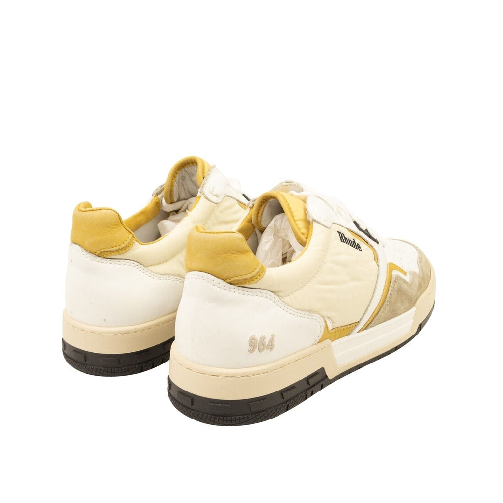 White & Mustard Leather Racing Sneakers