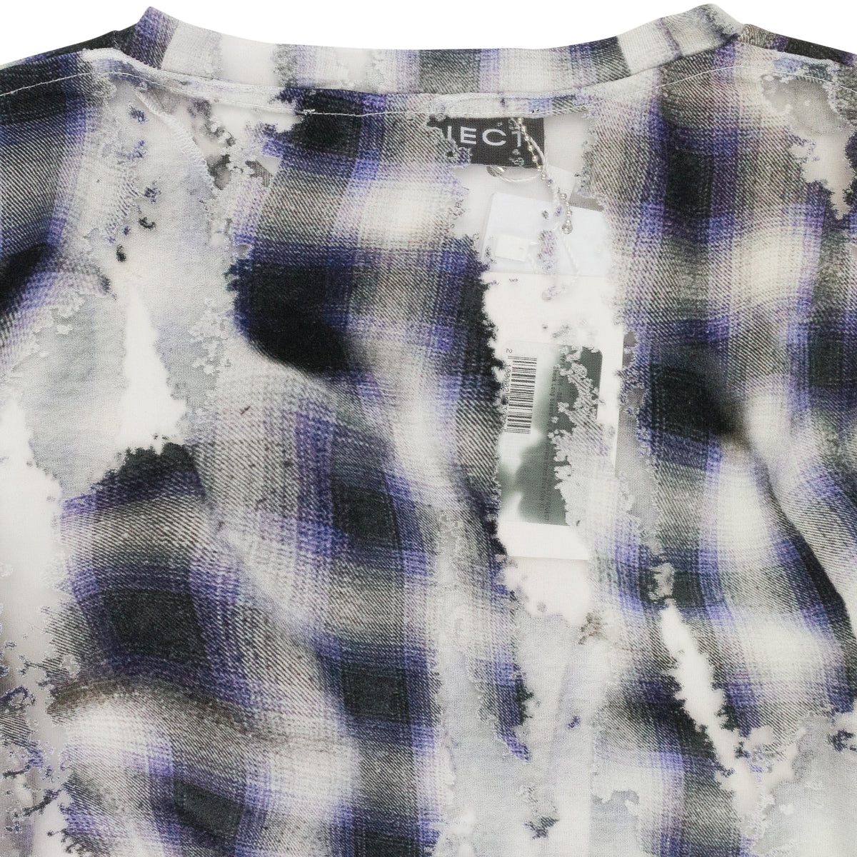 BLUE CHECK LONG SLEEVE WITH DEVORE EFFECT T-SHIRT