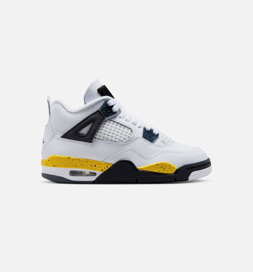 Air Jordan 4 Retro Rare Air Tour Yellow Big Kids' Sneakers - White / Dark Blue-Grey / Black / Tour Yellow
