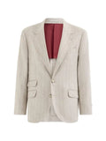 Brunello Cucinelli striped cashmere and silk diagonal flannel deconstructed Cavallo blazer with metal buttons