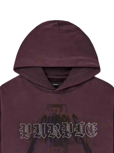 Purple Brand layered rhinestone-embellished hoodie