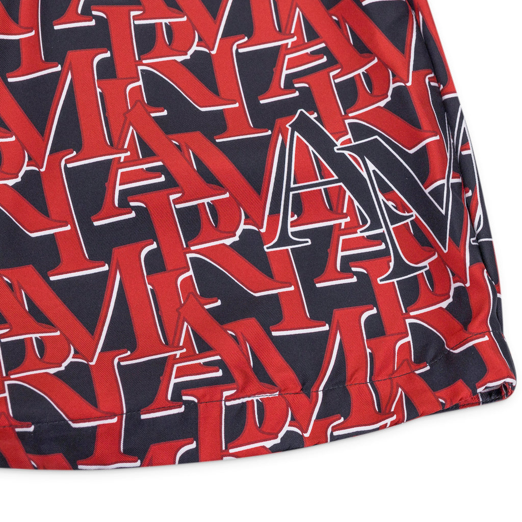 Black/Red Staggered Logo Shorts