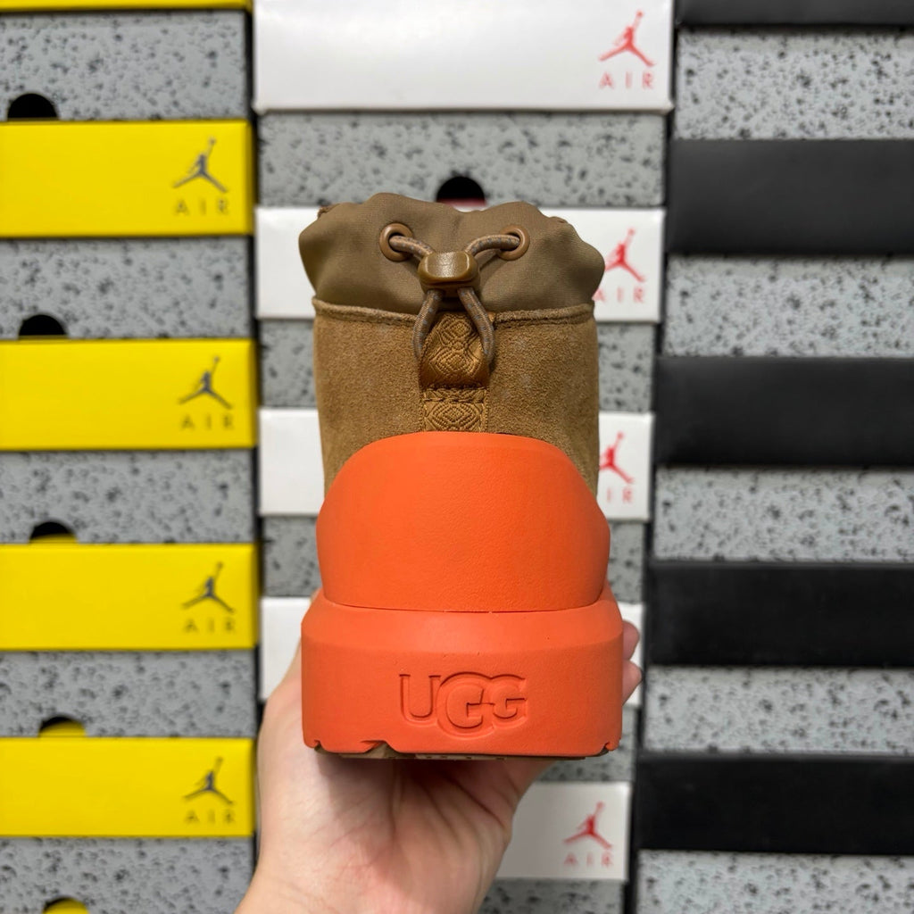 UGG Lace-Up Hiker Chukka Boot – Suede Boot with Orange Lug Sole, Drawstring Collar & UGG Diamond Heel in Tan