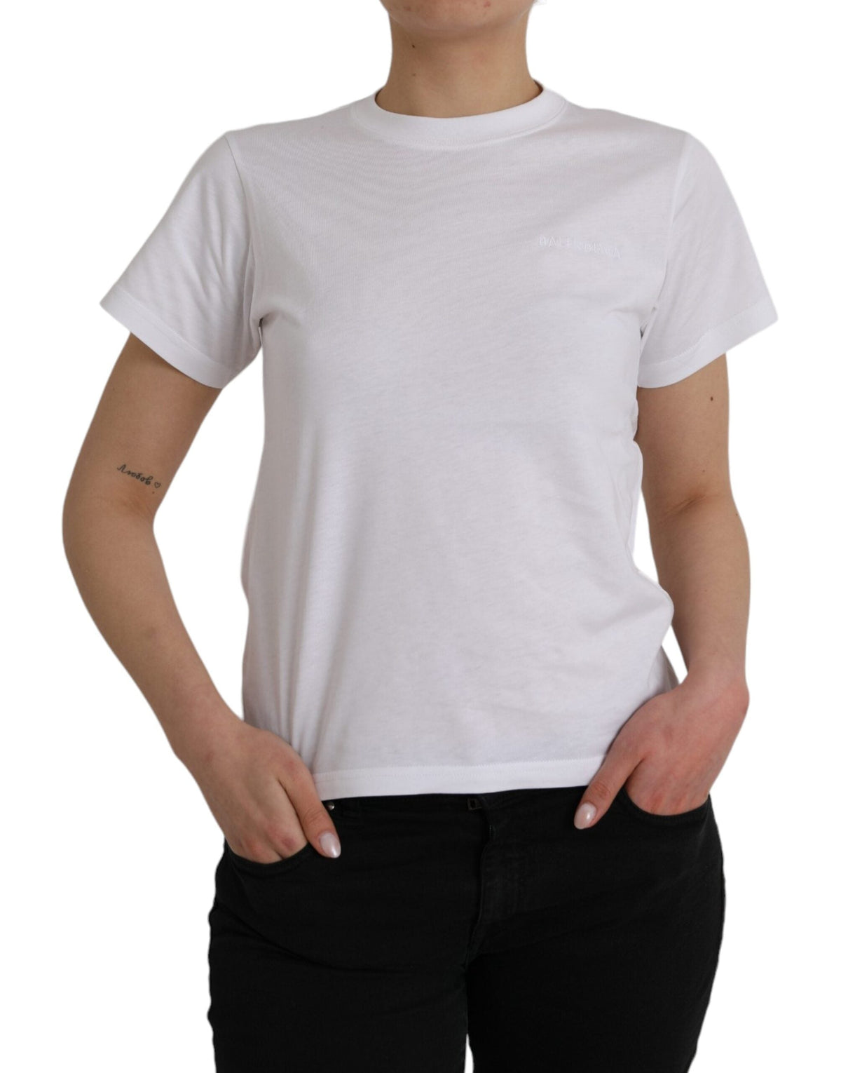 Balenciaga White Cotton Crew Neck Short Sleeves Women's T-shirt