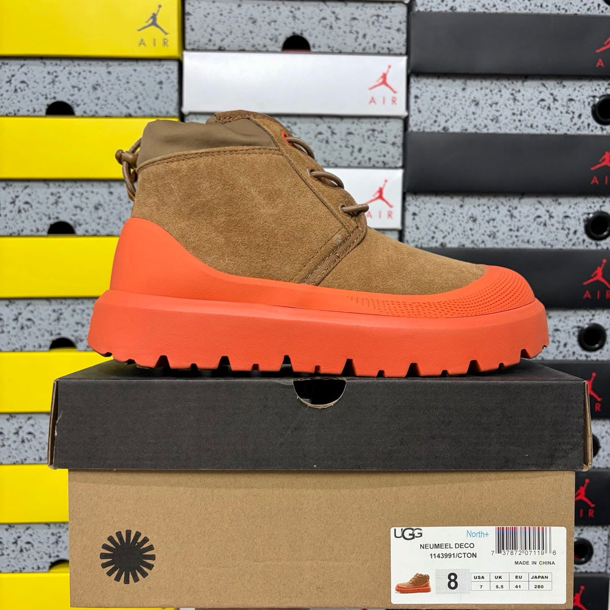 UGG Lace-Up Hiker Chukka Boot – Suede Boot with Orange Lug Sole, Drawstring Collar & UGG Diamond Heel in Tan
