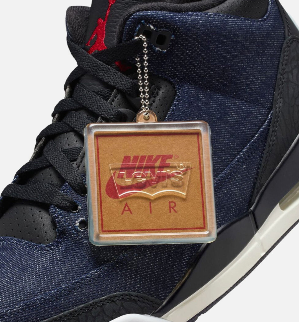 Air Jordan 3 x Levi's Indigo and Gym Red Men's Sneakers - Denim / Black / Sail