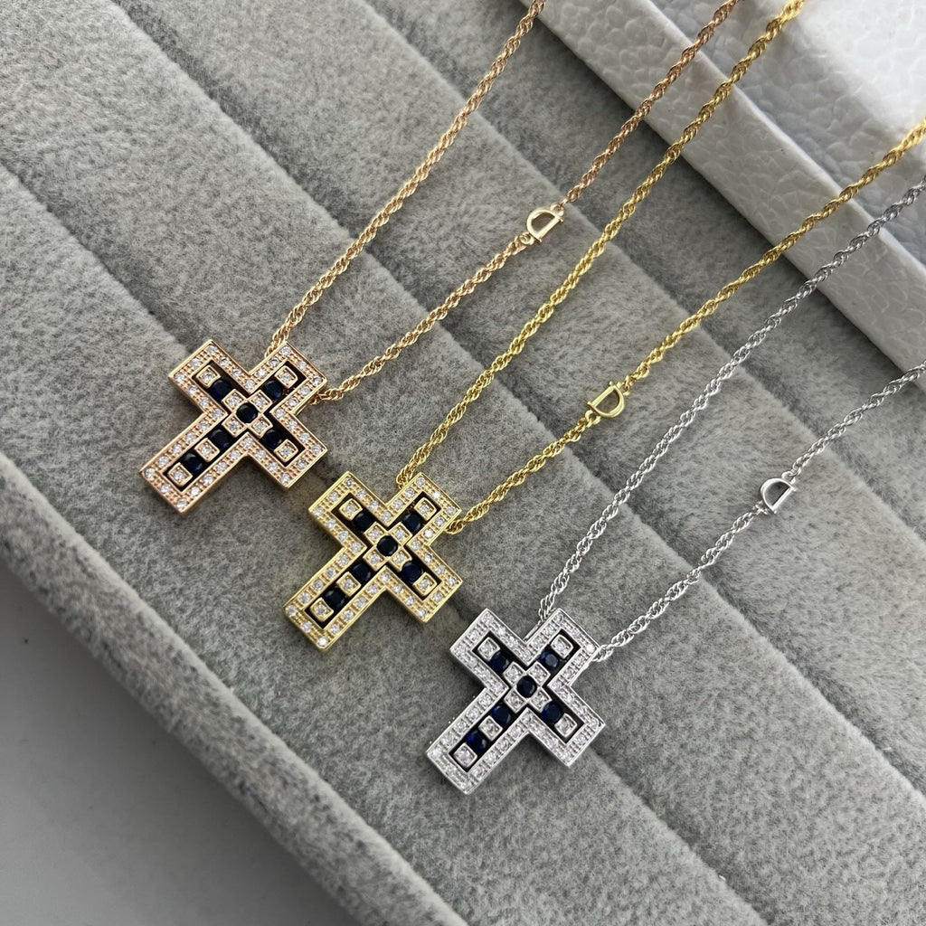 Damiani Style Cross Cubic Zirconia White-Gold-Plated Necklace