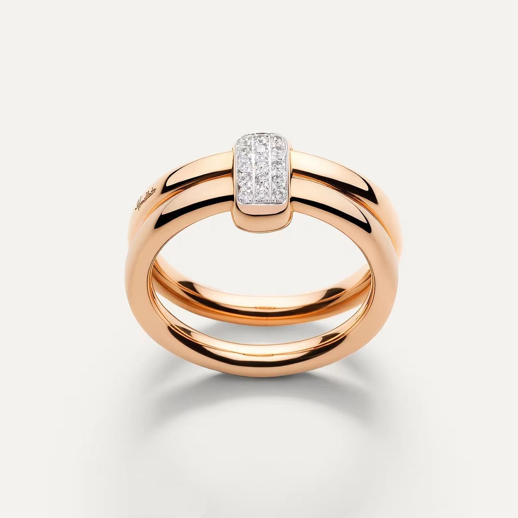Pomellato Style Pillow Cubic Zirconia 18K Gold-Plated Ring