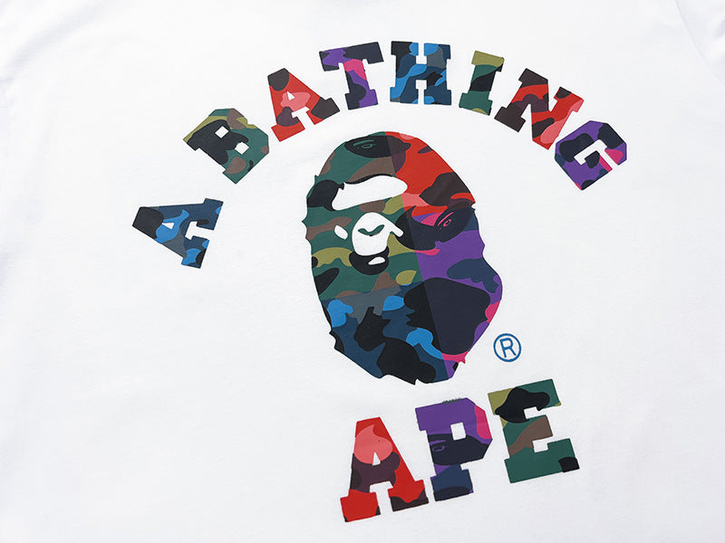 BAPE Multicolor Camo College Back Print Men's T-Shirt - White
