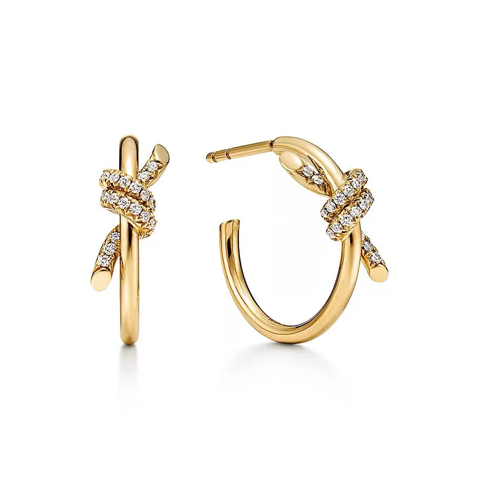 Tiffany Style Knot Cubic Zirconia 18K Gold-Plated Earrings