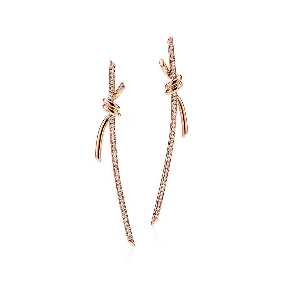 Tiffany Style Knot Cubic Zirconia 18K Gold-Plated Earrings