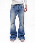 ERD 25SS Mud-Dyed Distressed Micro Flare Jeans — Washed Blue