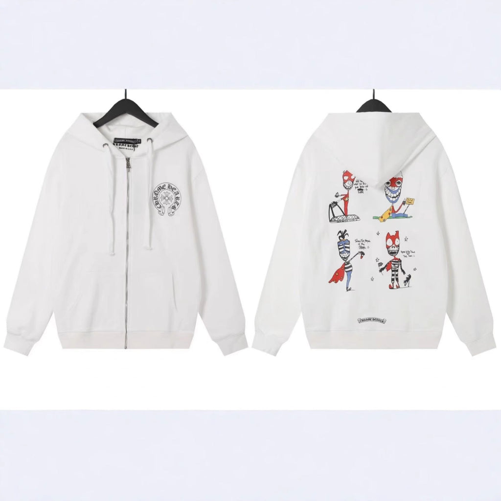 Chrome Hearts Horseshoe Sanskrit Cross Zip Up Hoodie Streetwear Unisex