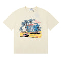 Rhude Tropical Beach Hut Palm Tree Retro Cream Oversized T‑Shirt