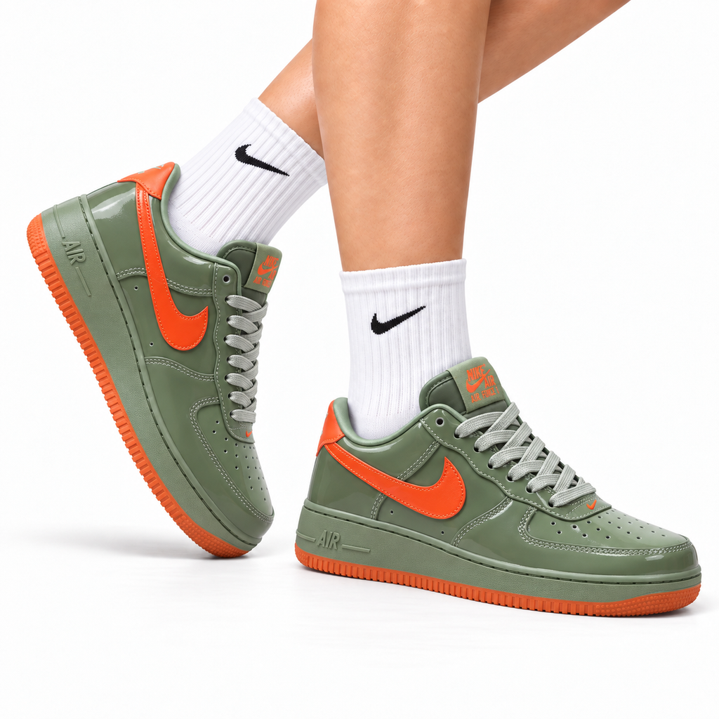 Nike Air Force 1 Low Sage Green Orange Unisex Sneakers Style 23