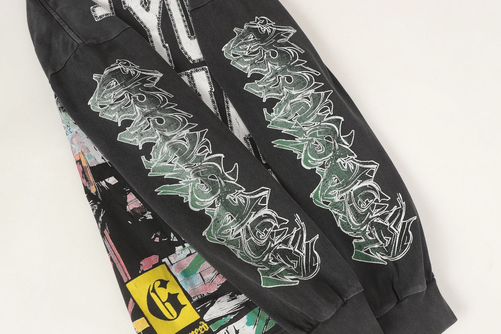 Godspeed Washed Black Skeleton Graphic Long-Sleeve T-Shirt