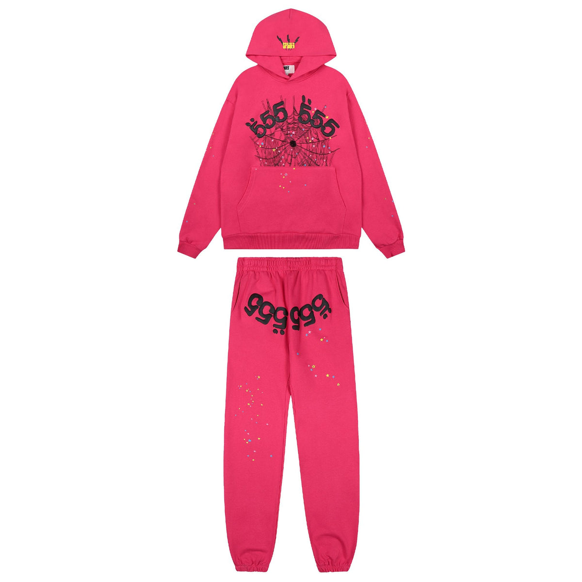 Sp5der Pink Spiderweb Graphic Hoodie & Sweatpants Matching Set