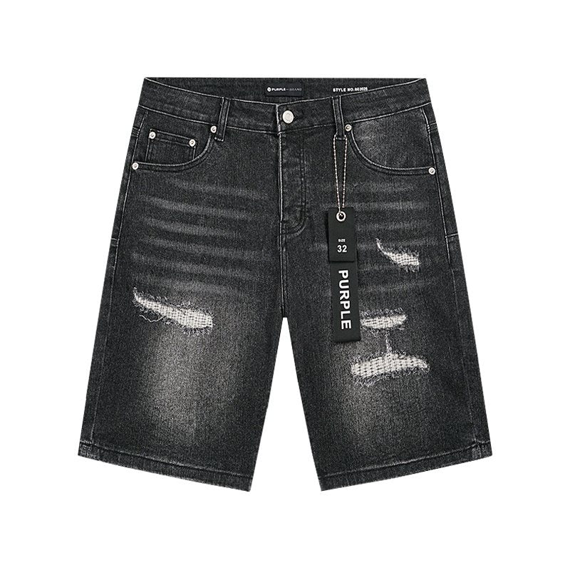 Purple Brand Black Wash Distressed Denim Shorts