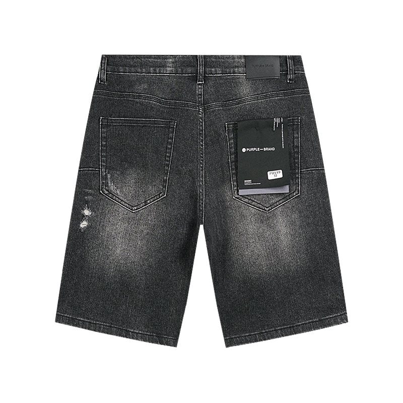 Purple Brand Black Wash Distressed Denim Shorts