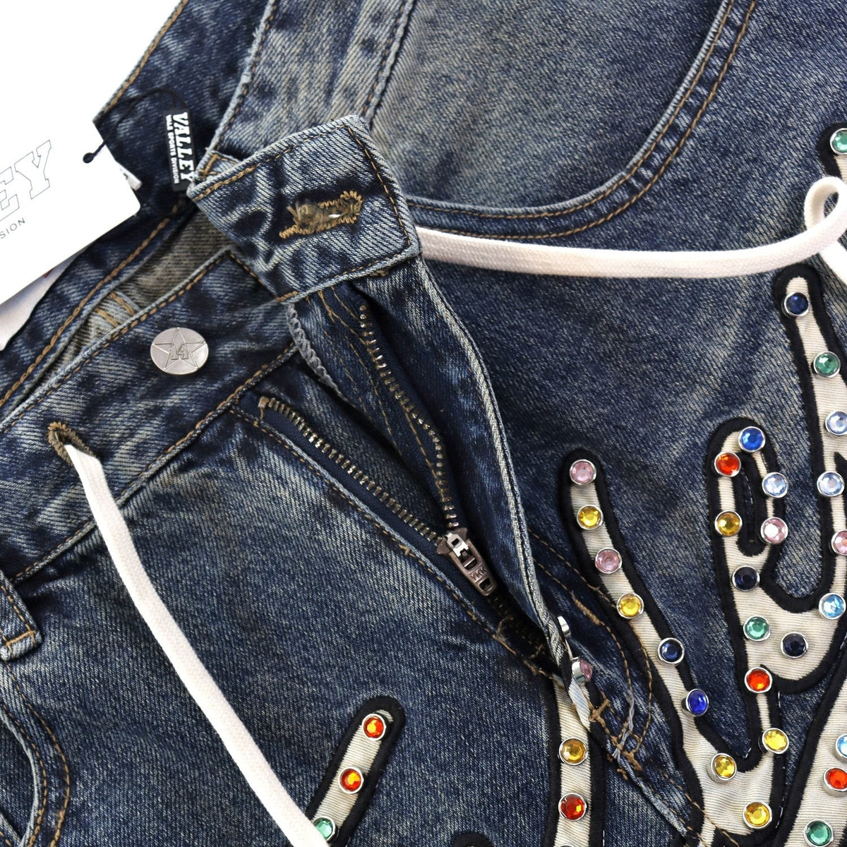 VALE Skittle Graphic Washed Denim Shorts