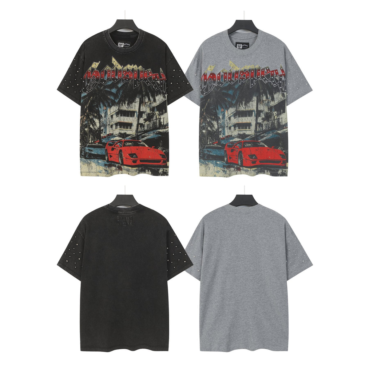 Godspeed Car & Building Graphic Studded-Sleeve T-Shirt