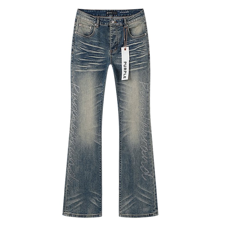 Purple Brand Rhinestone Script Flare Jeans