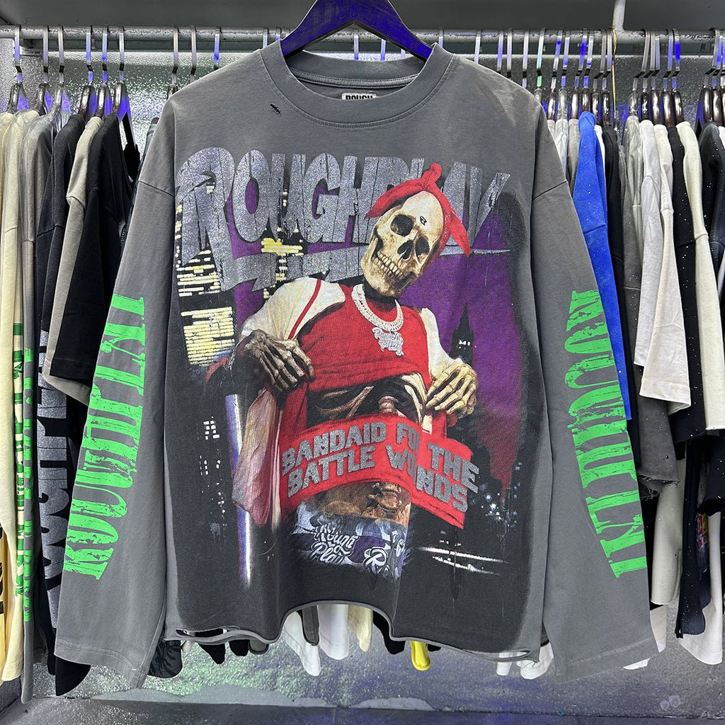 Rough Play Thug Life Skeleton Graphic Long-Sleeve T-Shirt
