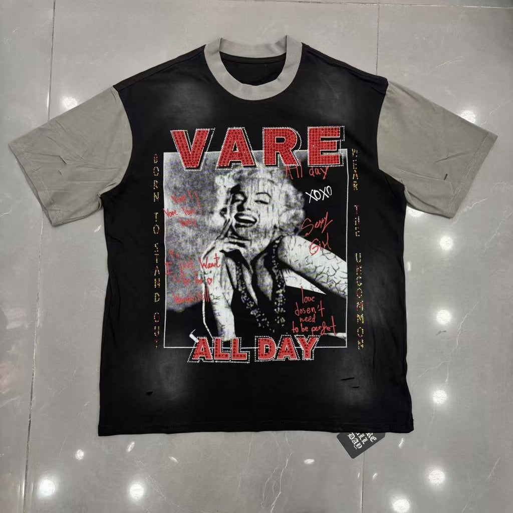 VARE ALL DAY Portrait Graphic Contrast-Sleeve T-Shirt