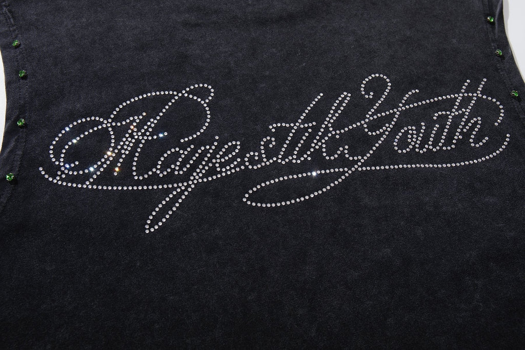 MAJESTIK Rhinestone Graphic Sleeveless T-Shirt