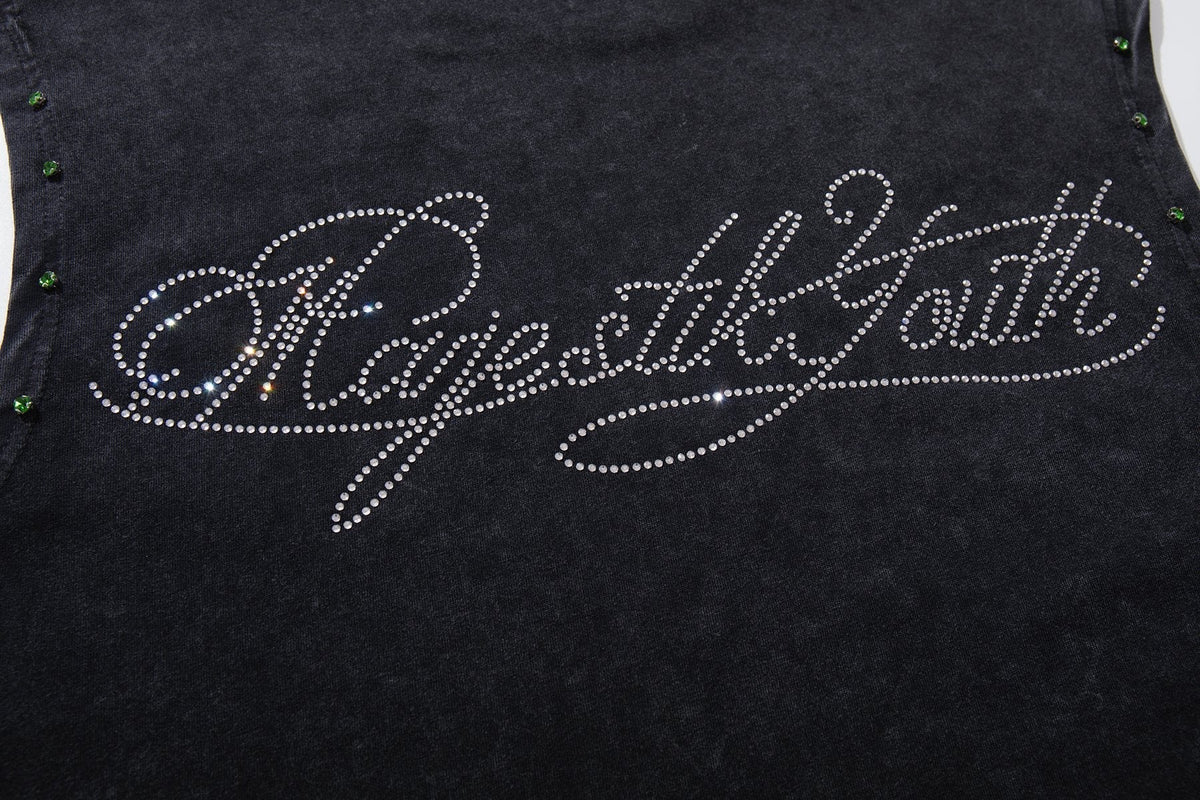 MAJESTIK Rhinestone Graphic Sleeveless T-Shirt