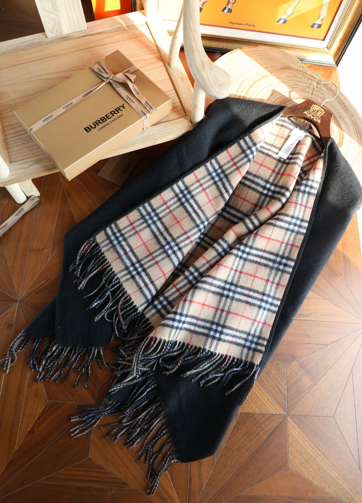 Burberry Style Reversible Plaid Cape Scarf