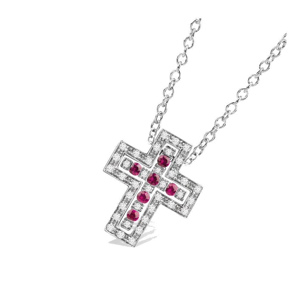 Damiani Style Cross Cubic Zirconia White-Gold-Plated Necklace