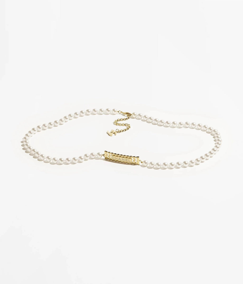CHANEL 25S CHAIN BELT IN WHITE PEARL 615991