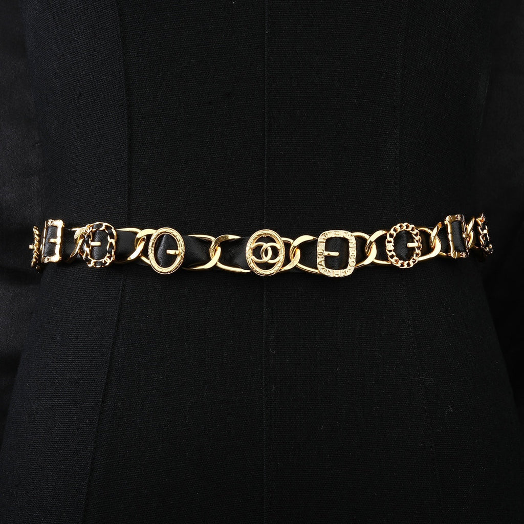 CHANEL 25S CHAIN BELT IN GOLD METALLIC AND BLACK CALFSKIN 614282