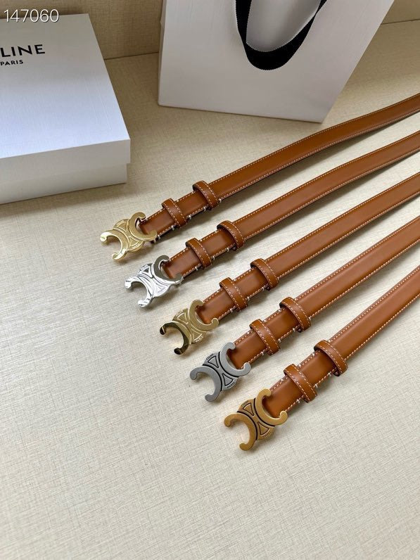 CELINE 25S BELT TRIOMPHE TAURILLON 25MM IN CARAMEL CALFSKIN 557499