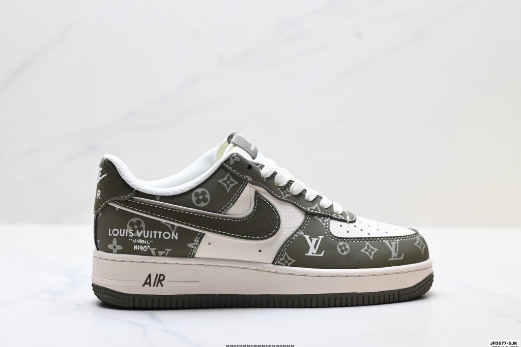 Nike Air Force 1 Low Black Gray Monogram Print Unisex Sneakers Style 11
