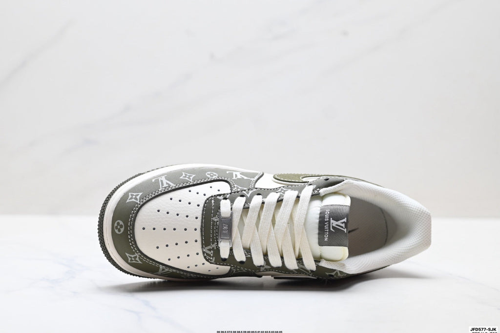 Nike Air Force 1 Low Black Gray Monogram Print Unisex Sneakers Style 11