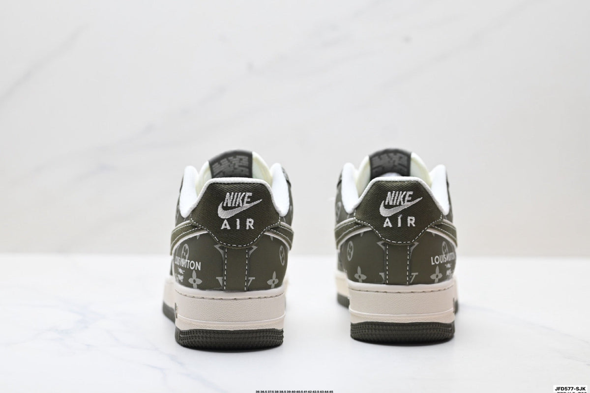 Nike Air Force 1 Low Black Gray Monogram Print Unisex Sneakers Style 11