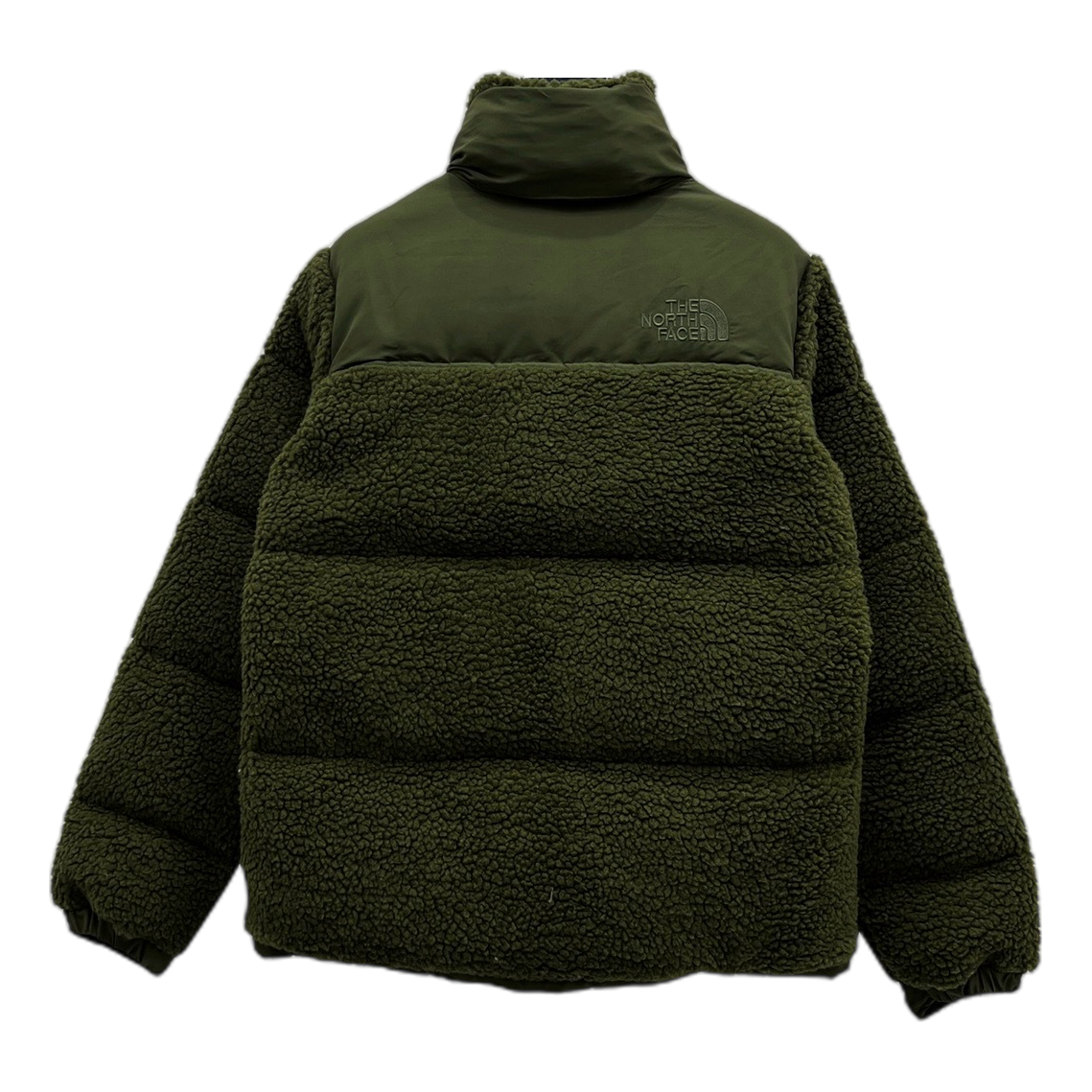 The North Face Fleece-Panel Stand-Collar Puffer Jacket – Olive | Textured Winter Layer