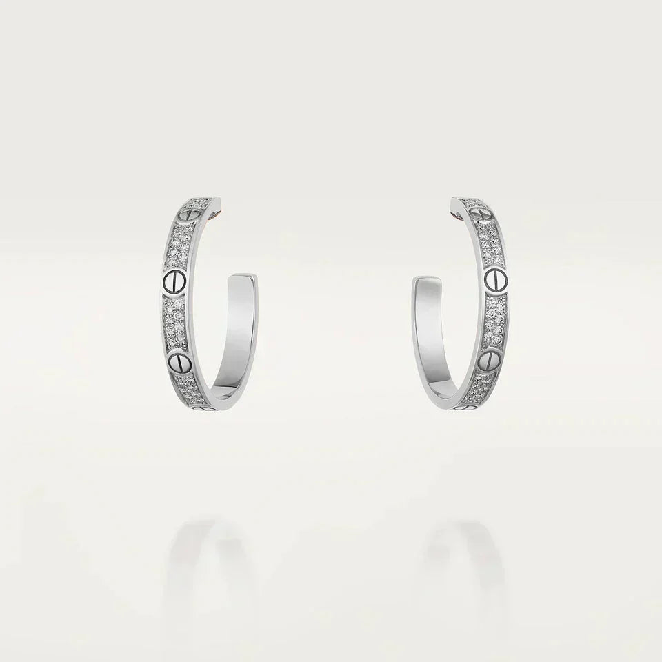 CARTIER LOVE DIAMOND SILVER HOOP EARRINGS