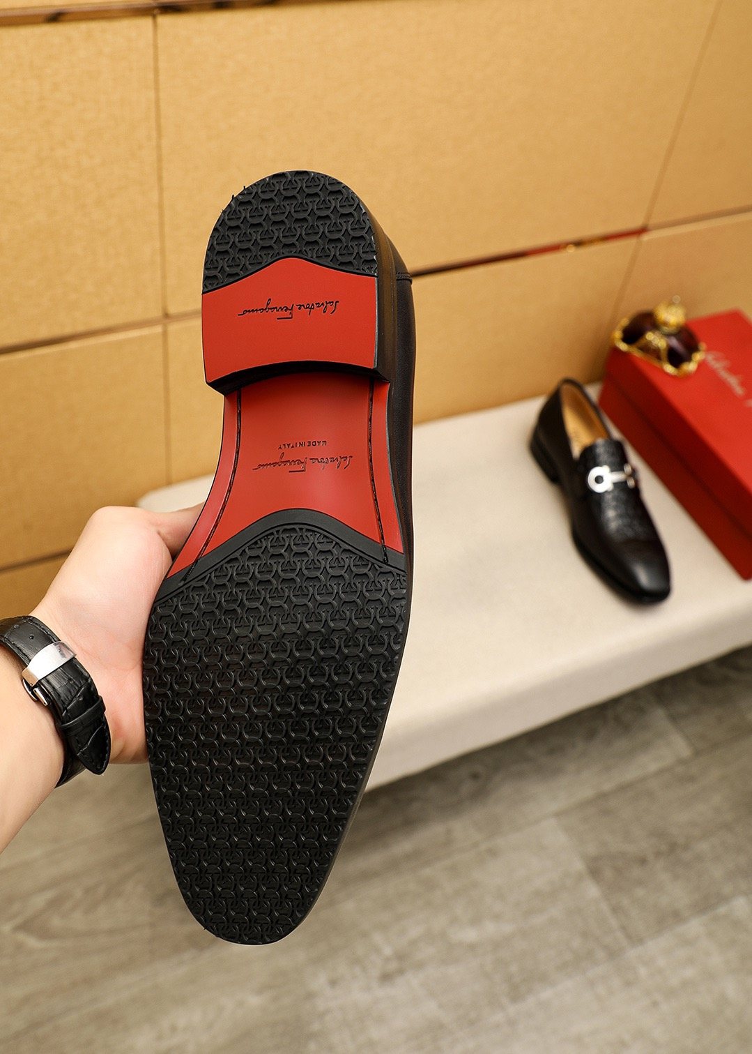 Ferragamo Black Buckle Loafers - Rounded Toe