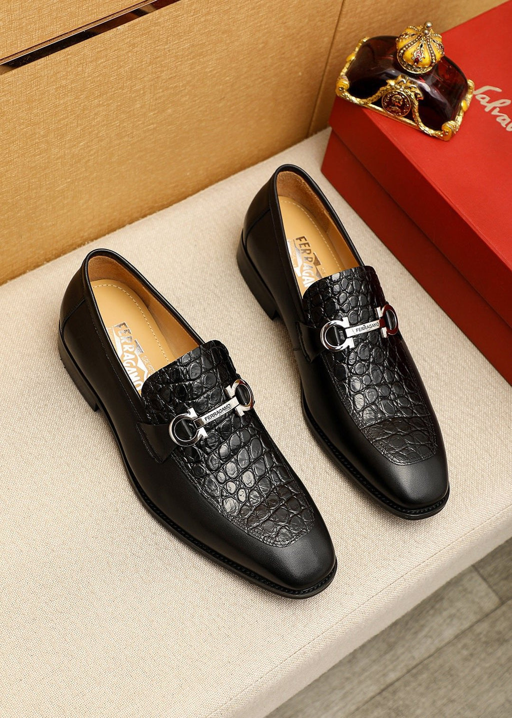 Ferragamo Black Buckle Loafers - Rounded Toe