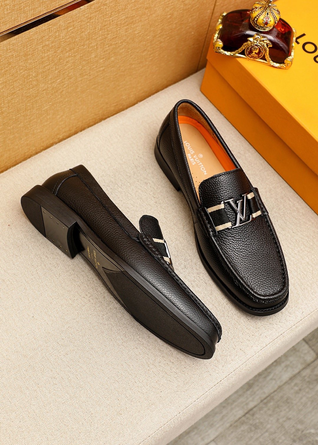 Louis Vuitton Black Pebbled Leather Loafers - Silver-Tone Hardware