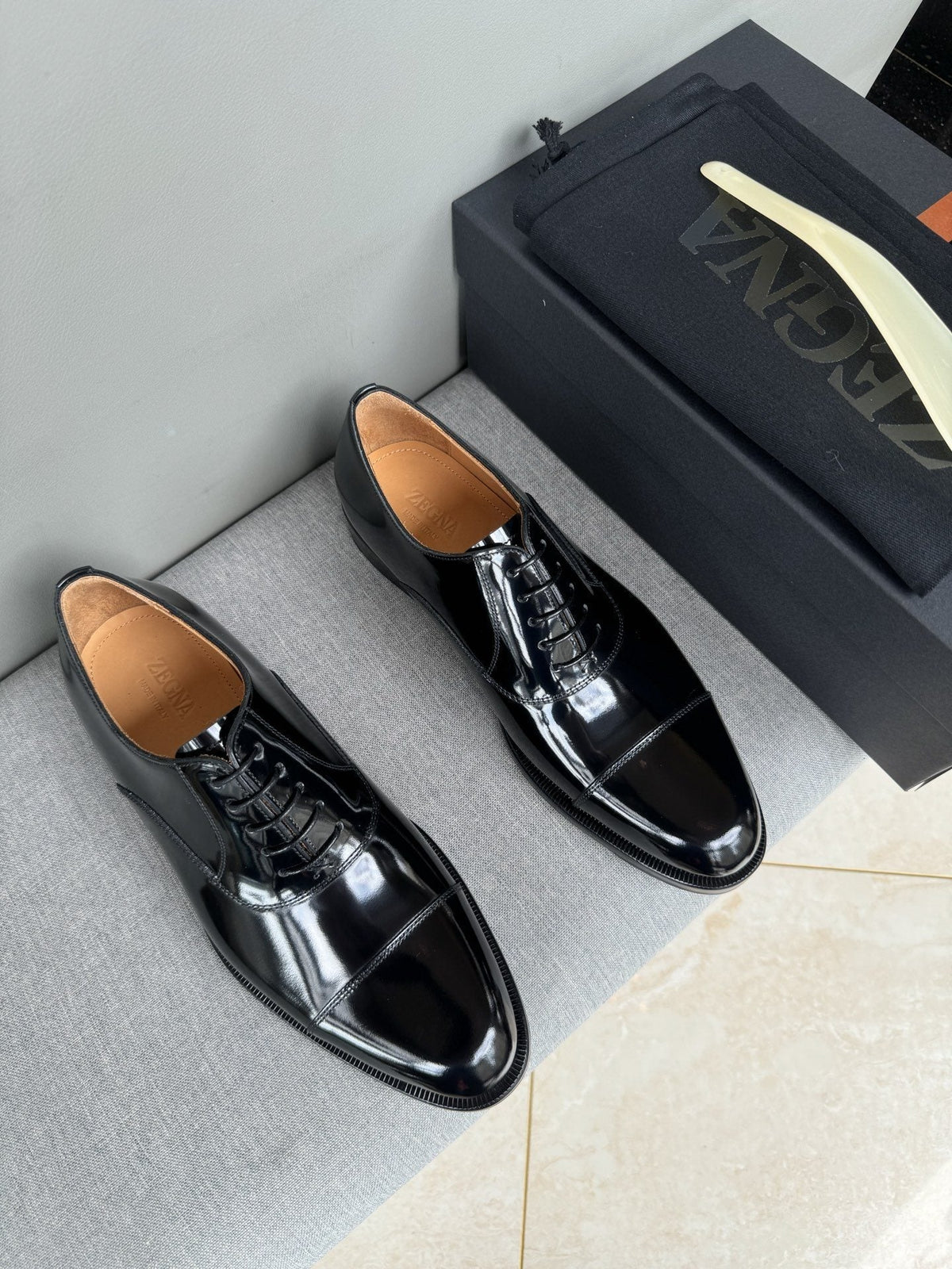 Zegna Men's Black Patent Leather Oxford Shoes