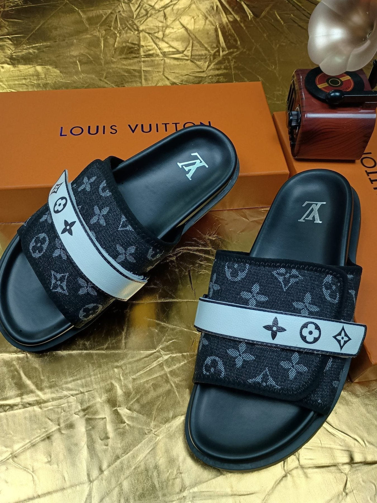 Louis Vuitton Black Graphic Band Slide Sandals